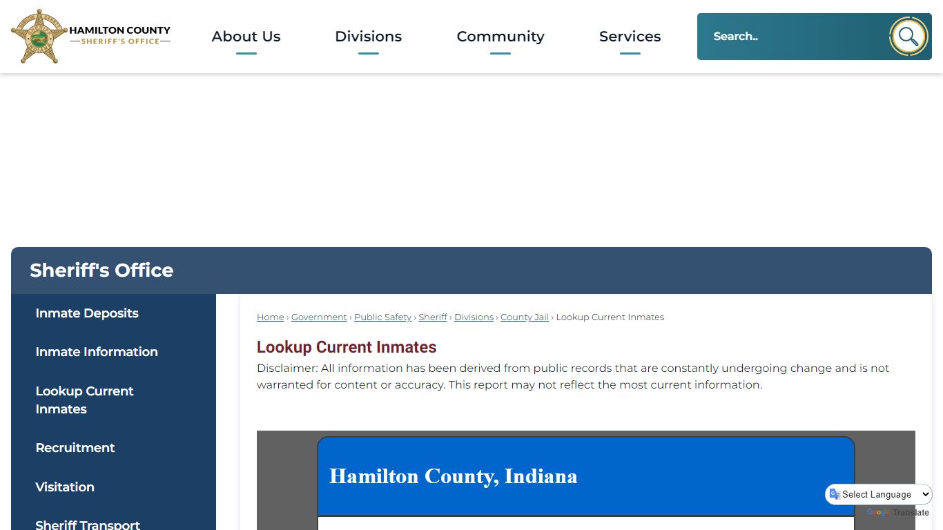 Lookup Current Inmates | Hamilton County, IN