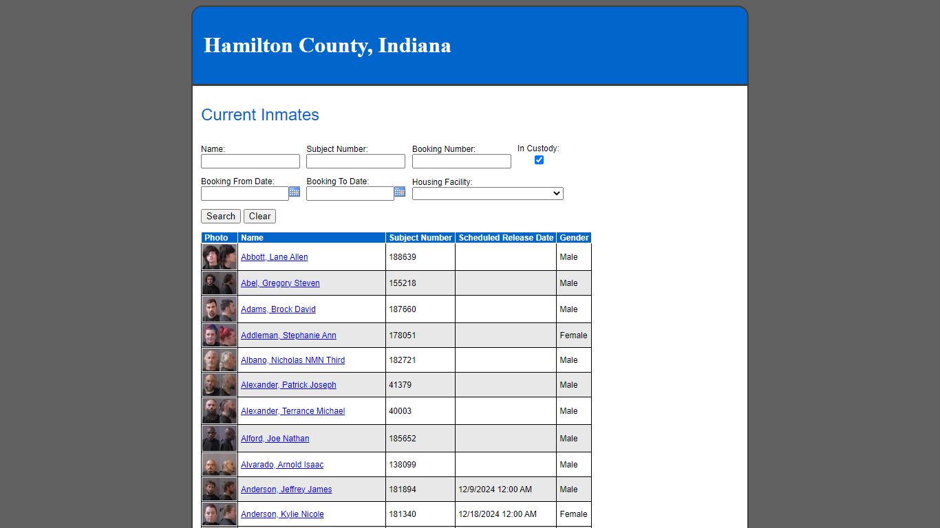 Current Inmates - Indiana